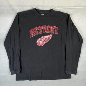 Detroit Red Wings Long Sleeve T Shirt Mens Large Black NHL Hockey Crewneck Logo